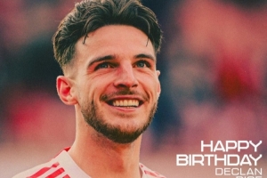 阿森纳祝赖斯27岁生日快乐,球员加盟以来出战131场20球27助