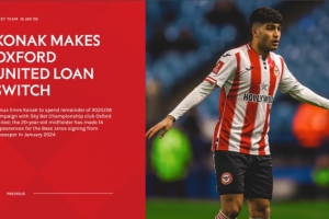 官方:布伦特福德中场科纳克租借加盟牛津联至本赛季结束