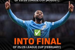 神奇体验！塞梅尼奥8月随伯恩茅斯联赛杯出局，今天随曼城进决赛